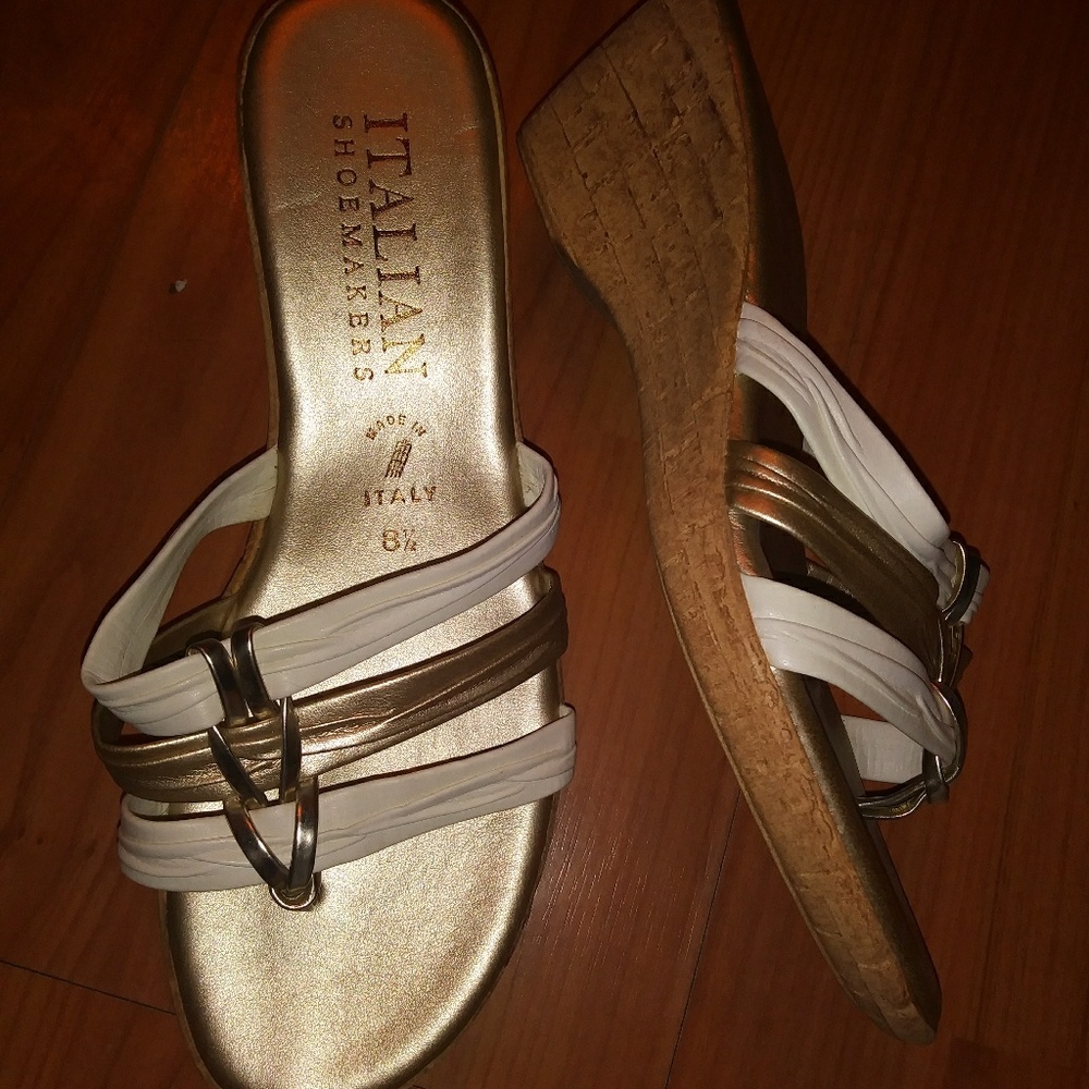 Italian Shoemakers gold and white wedge sandals
